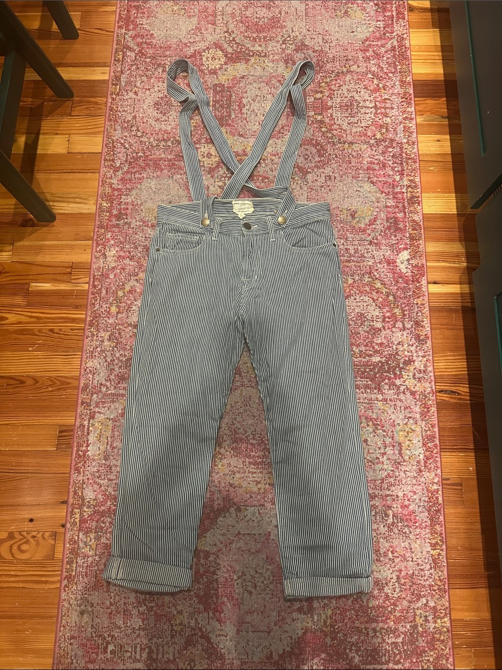 Current/Elliott Blue and White Pinstripe Women’s Suspender Jeans